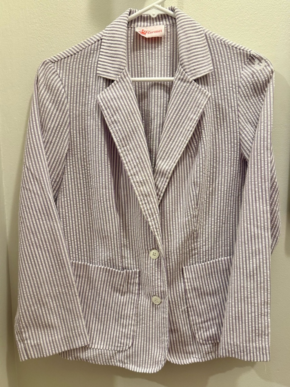 Vintage Coronet Lavender Seersucker Blazer White Stripe Jacket Women’s 7/8